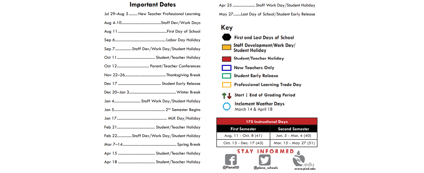 Plano West Senior High School School District Instructional Calendar Plano Isd 2021 2022