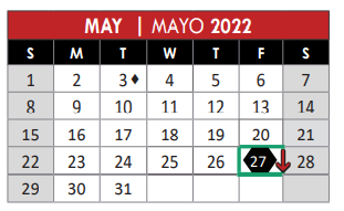 District School Academic Calendar for Plano Jjaep for May 2022