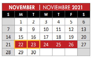 District School Academic Calendar for Hickey Elementary School for November 2021