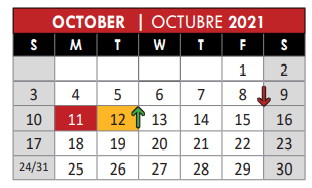 District School Academic Calendar for E-school for October 2021