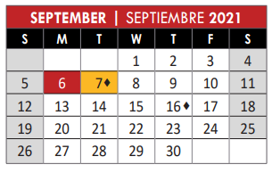 District School Academic Calendar for Shepton High School for September 2021