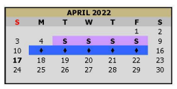 District School Academic Calendar for Pleasant Grove Middle for April 2022