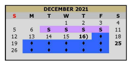 District School Academic Calendar for Pleasant Grove Middle for December 2021