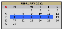 District School Academic Calendar for Pleasant Grove High School for February 2022