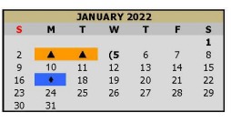 District School Academic Calendar for Pleasant Grove Middle for January 2022