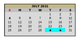 District School Academic Calendar for Pleasant Grove Middle for July 2021