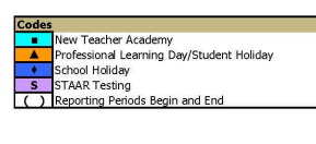 District School Academic Calendar Legend for Pleasant Grove Middle