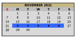 District School Academic Calendar for Pleasant Grove Middle for November 2021