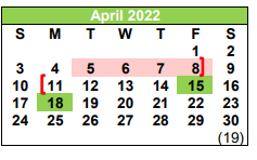 District School Academic Calendar for Pleasanton Primary for April 2022