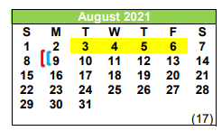 District School Academic Calendar for Pleasanton J H for August 2021