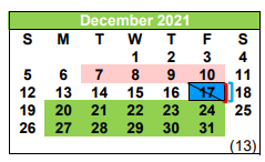 District School Academic Calendar for Pleasanton H S for December 2021