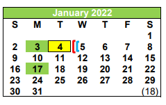 District School Academic Calendar for Pleasanton Intermediate for January 2022