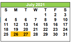 District School Academic Calendar for Pleasanton Primary for July 2021