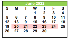 District School Academic Calendar for Pleasanton Primary for June 2022