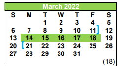 District School Academic Calendar for Pleasanton Primary for March 2022