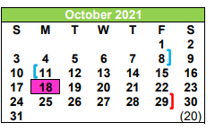 District School Academic Calendar for Pleasanton Intermediate for October 2021