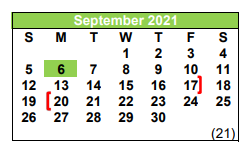 District School Academic Calendar for Pleasanton J H for September 2021