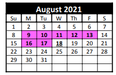 District School Academic Calendar for West Texas Elementary for August 2021