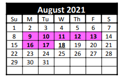 District School Academic Calendar for C H A M P S for August 2021