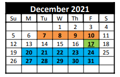 District School Academic Calendar for West Texas Elementary for December 2021