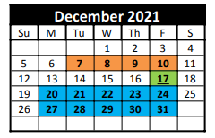 District School Academic Calendar for C H A M P S for December 2021