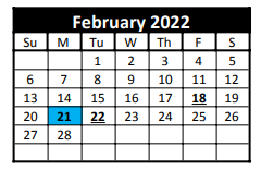District School Academic Calendar for West Texas High School for February 2022