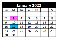 District School Academic Calendar for C H A M P S for January 2022