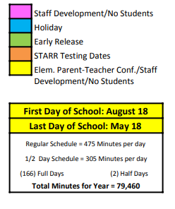 District School Academic Calendar Legend for West Texas Middle