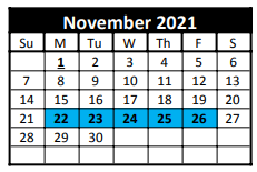 District School Academic Calendar for West Texas Elementary for November 2021
