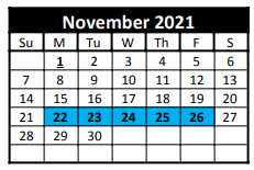 District School Academic Calendar for C H A M P S for November 2021