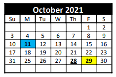 District School Academic Calendar for West Texas High School for October 2021