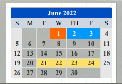 District School Academic Calendar for Cameron Co J J A E P for June 2022