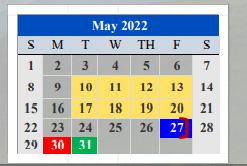 District School Academic Calendar for Cameron Co J J A E P for May 2022