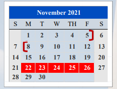 District School Academic Calendar for Port Isabel Junior High for November 2021