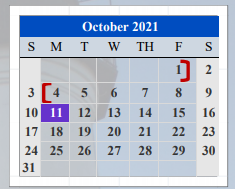 District School Academic Calendar for Cameron Co J J A E P for October 2021