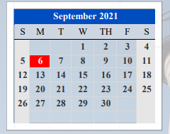 District School Academic Calendar for Cameron Co J J A E P for September 2021