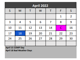 District School Academic Calendar for Ponder Junior High for April 2022