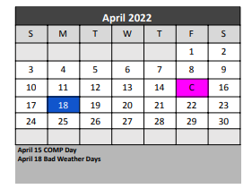 District School Academic Calendar for Denton Co J J A E P for April 2022