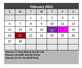 District School Academic Calendar for Denton Co J J A E P for February 2022