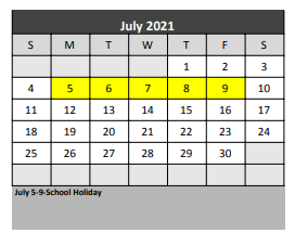 District School Academic Calendar for Ponder Elementary for July 2021
