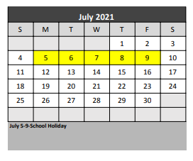 District School Academic Calendar for Denton Co J J A E P for July 2021