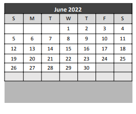 District School Academic Calendar for Denton Co J J A E P for June 2022