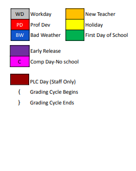 District School Academic Calendar Legend for Denton Co J J A E P