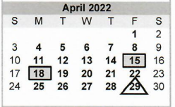 District School Academic Calendar for Dowling Elementary for April 2022