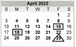 District School Academic Calendar for Stilwell Tech Ctr for April 2022
