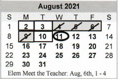 District School Academic Calendar for Franklin Elementary for August 2021