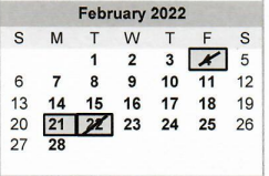 District School Academic Calendar for Stilwell Tech Ctr for February 2022