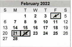 District School Academic Calendar for Memorial High School for February 2022