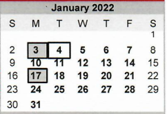 District School Academic Calendar for Stilwell Tech Ctr for January 2022