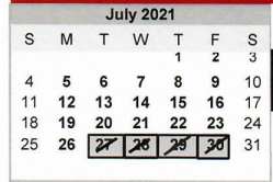 District School Academic Calendar for Lee Elementary for July 2021